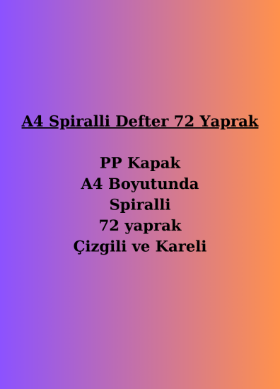 72 Yaprak Spiralli Kareli Çizgili Defter Fiyatı